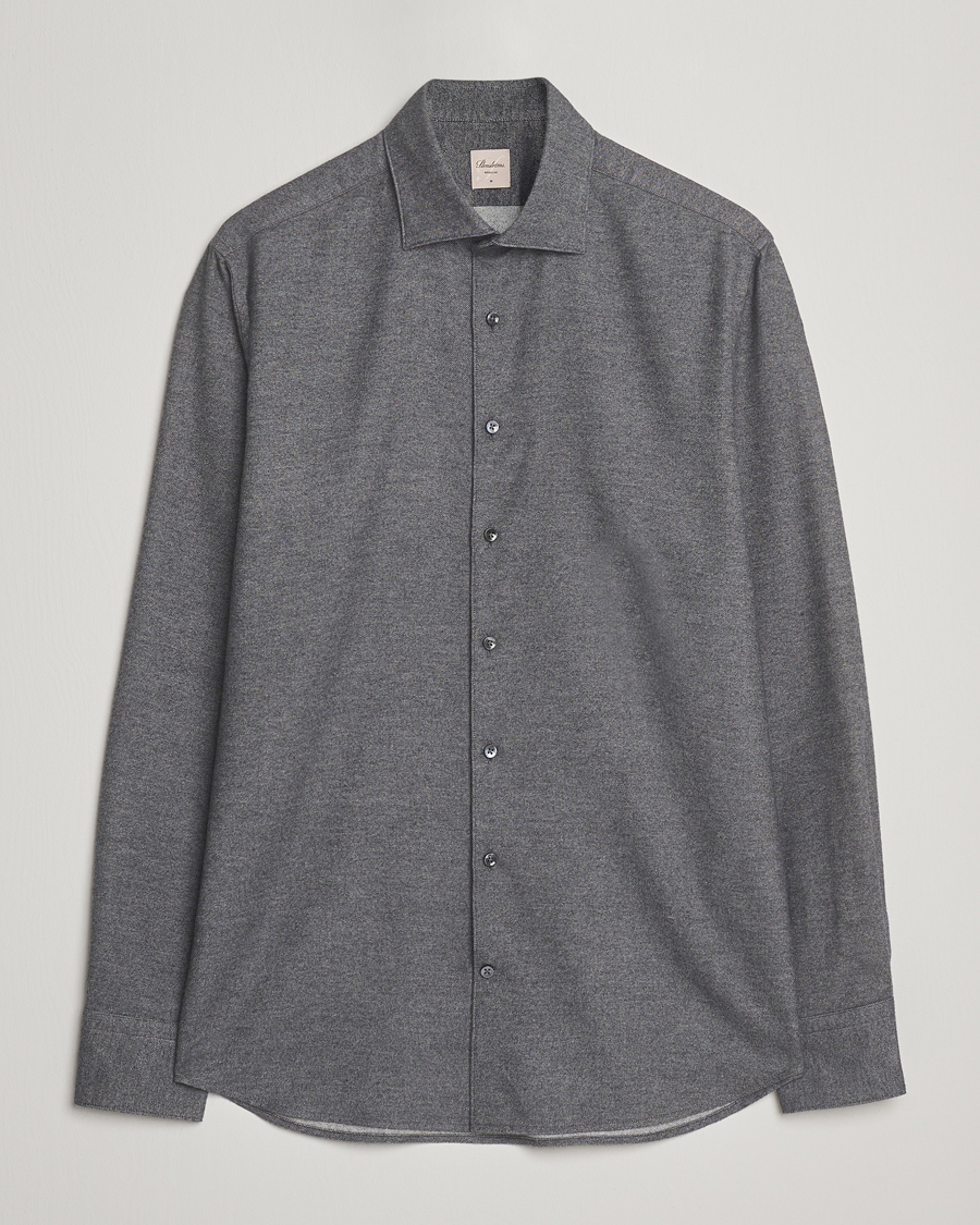 Hombres | Camisas | Stenströms | Regular Fit Cut Away Flannel Shirt Grey