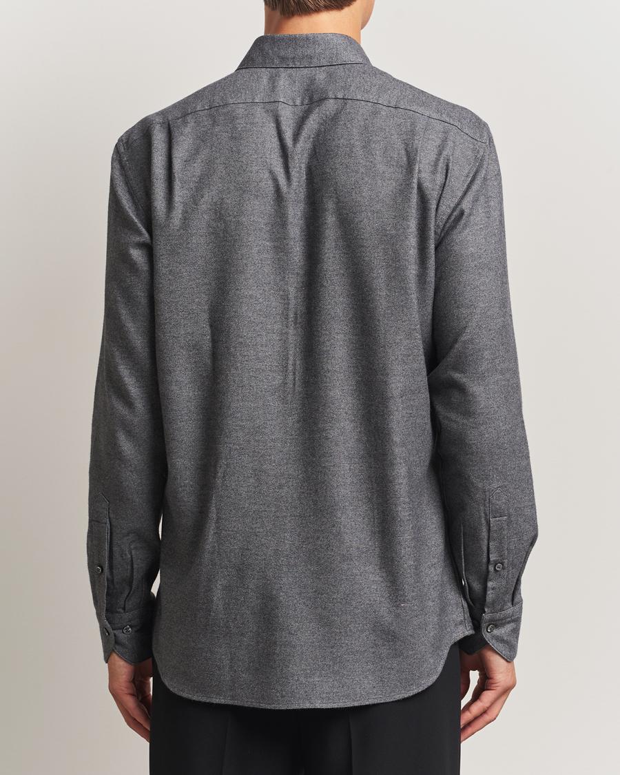 Hombres | Camisas | Stenströms | Regular Fit Cut Away Flannel Shirt Grey