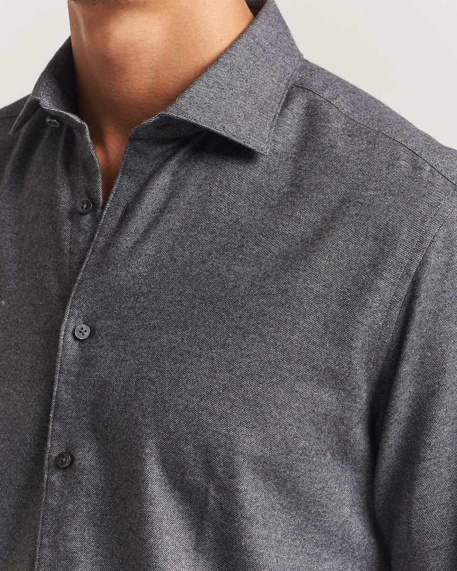 Hombres | Camisas | Stenströms | Regular Fit Cut Away Flannel Shirt Grey