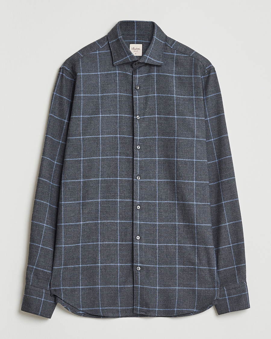 Hombres | Camisas | Stenströms | Regular Fit Overcheck Flannel Shirt Dark Grey