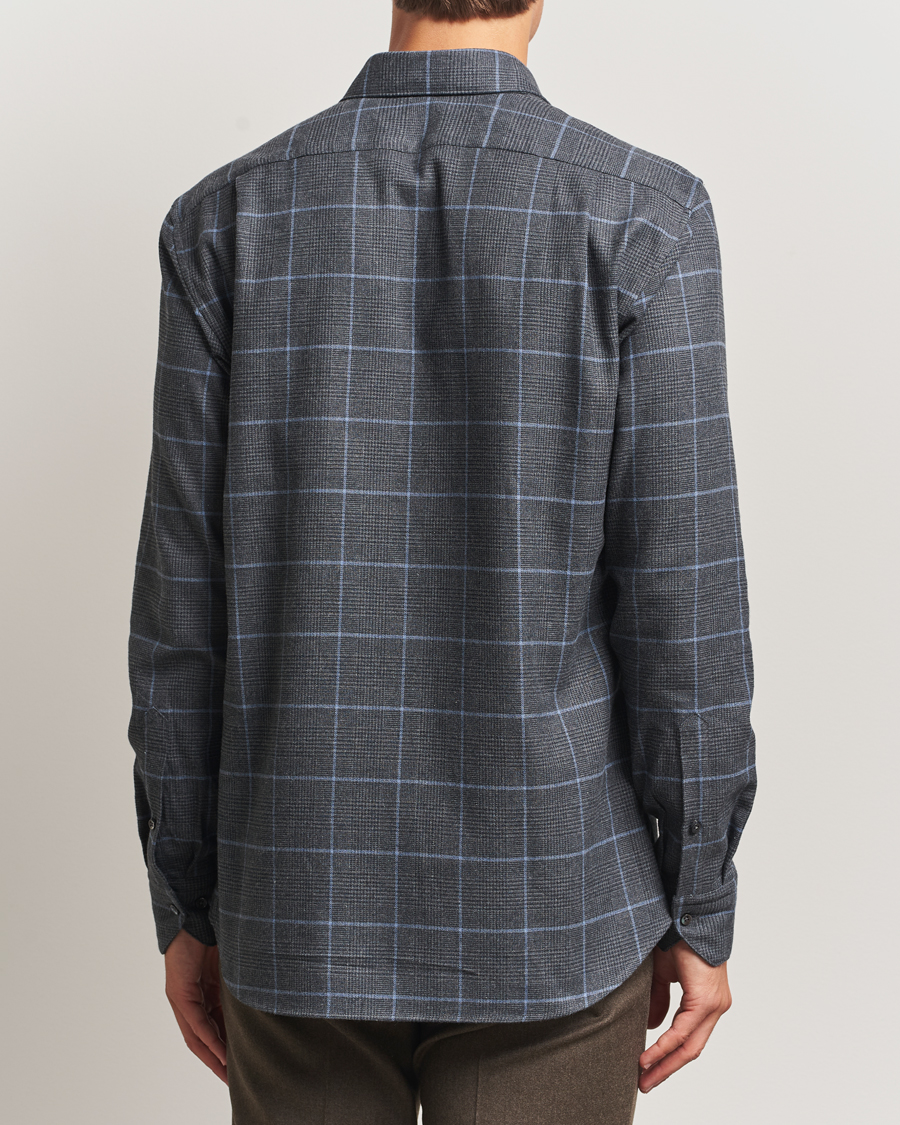 Hombres | Camisas | Stenströms | Regular Fit Overcheck Flannel Shirt Dark Grey