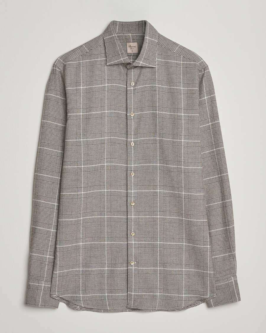 Hombres | Camisas | Stenströms | Regular Fit Glencheck Flannel Shirt Brown