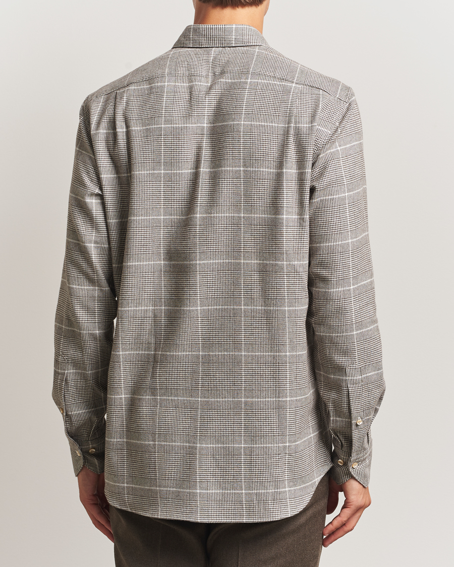 Hombres | Camisas | Stenströms | Regular Fit Glencheck Flannel Shirt Brown