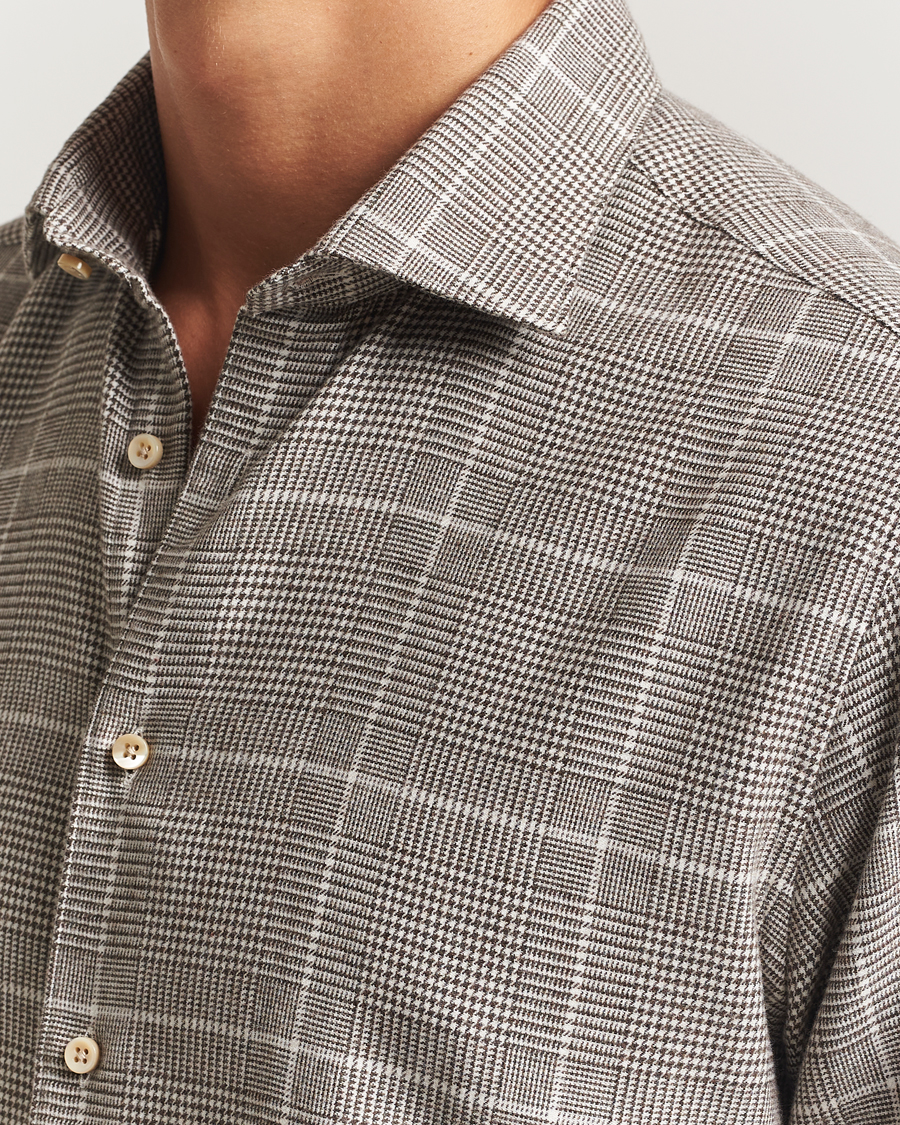 Hombres | Camisas | Stenströms | Regular Fit Glencheck Flannel Shirt Brown