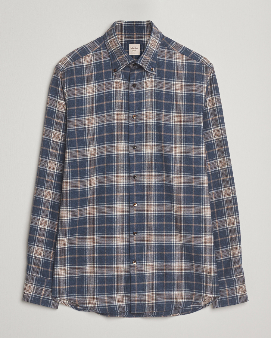 Hombres | Camisas | Stenströms | Regular Fit Multi Check Flannel Shirt Blue/Brown