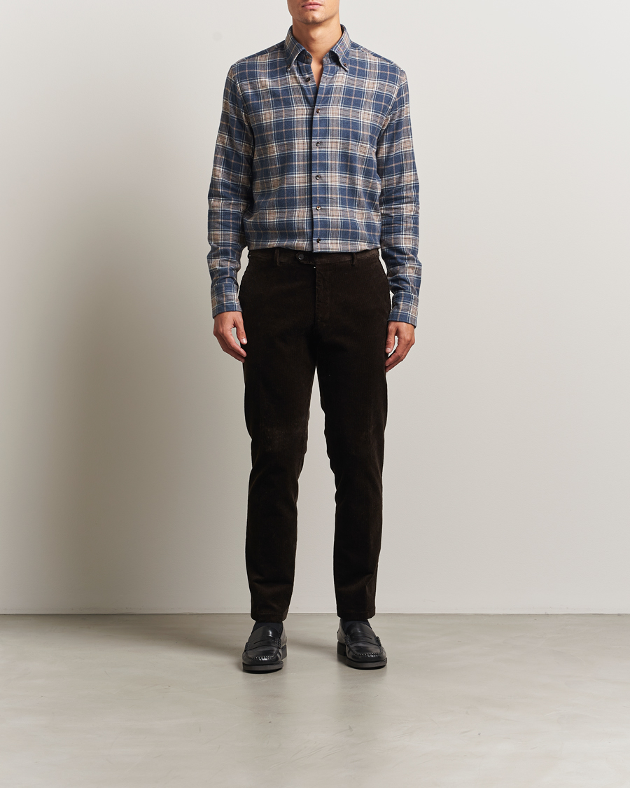Hombres | Camisas | Stenströms | Regular Fit Multi Check Flannel Shirt Blue/Brown