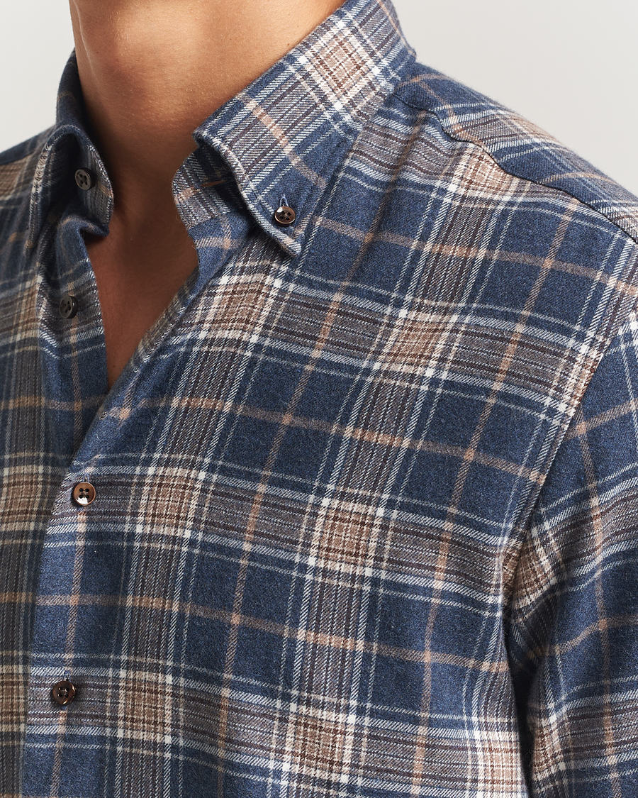Hombres | Camisas | Stenströms | Regular Fit Multi Check Flannel Shirt Blue/Brown
