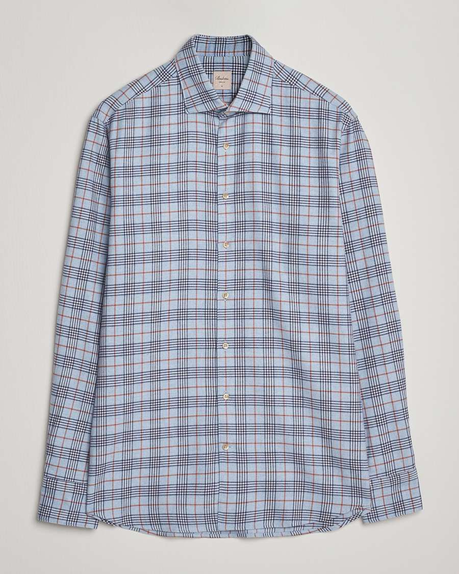 Hombres | Camisas | Stenströms | Regular Fit Cut Away Check Flannel Shirt Blue