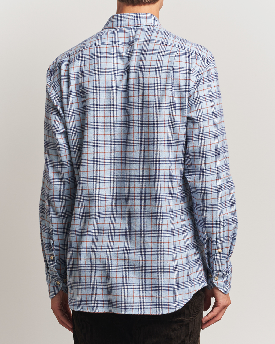 Hombres | Camisas | Stenströms | Regular Fit Cut Away Check Flannel Shirt Blue