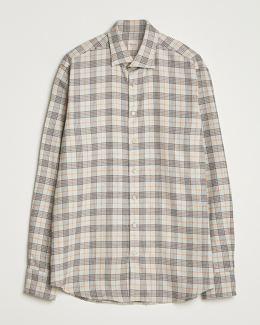 Hombres | Camisas | Stenströms | Regular Fit Cut Away Check Flannel Shirt Beige