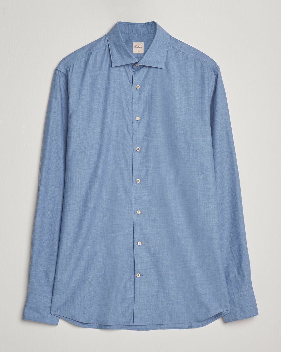 Hombres | Camisas | Stenströms | Regular Fit Brushed Mini Herringbone Shirt Blue