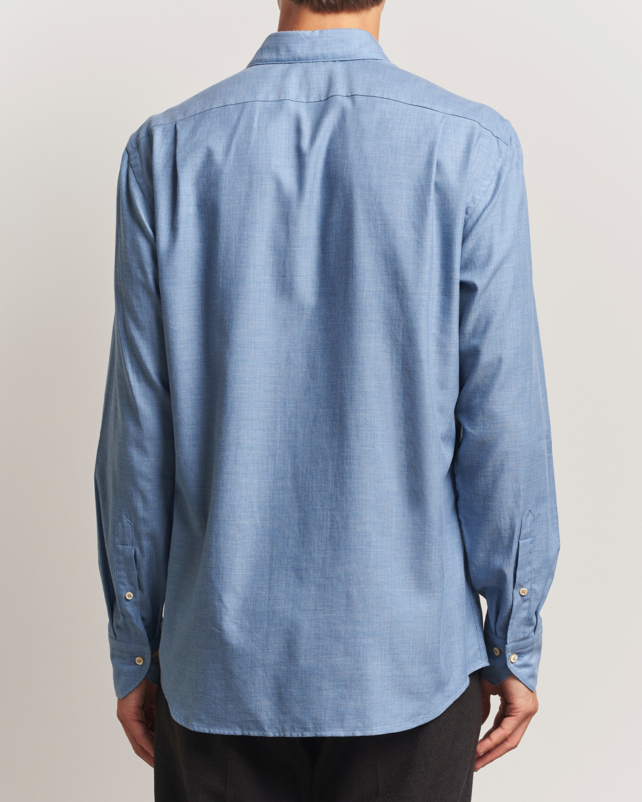 Hombres | Camisas | Stenströms | Regular Fit Brushed Mini Herringbone Shirt Blue