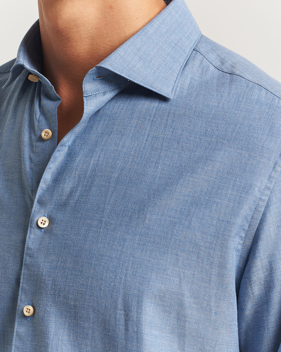 Hombres | Camisas | Stenströms | Regular Fit Brushed Mini Herringbone Shirt Blue