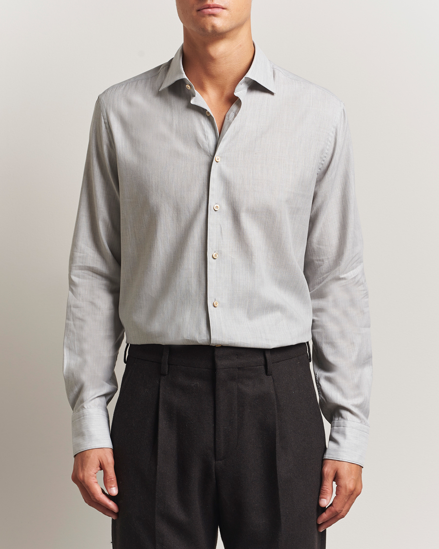 Hombres | Camisas | Stenströms | Regular Fit Brushed Mini Herringbone Shirt Grey