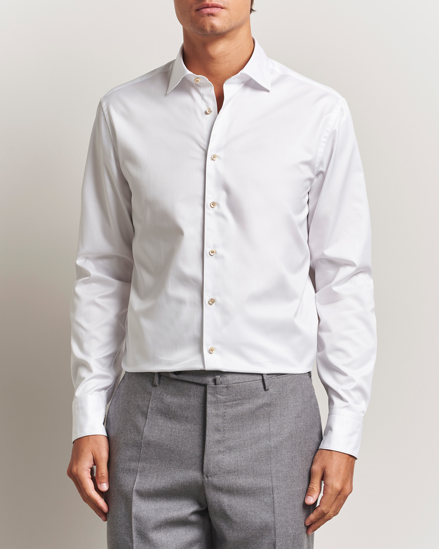Hombres | Camisas | Stenströms | Regular Fit Cotton Twill Contrast Shirt White