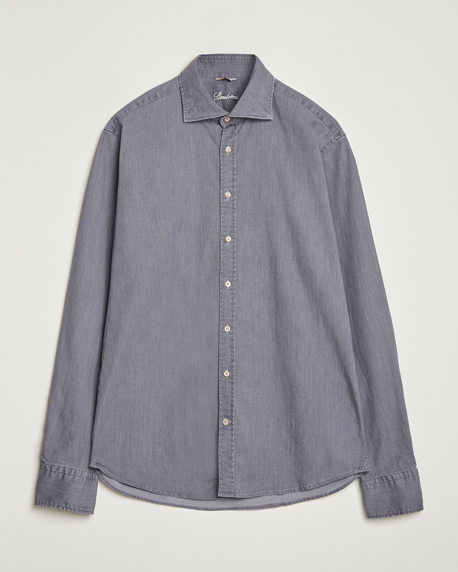 Hombres | Camisas | Stenströms | Regular Fit Garment Washed Denim Shirt Grey