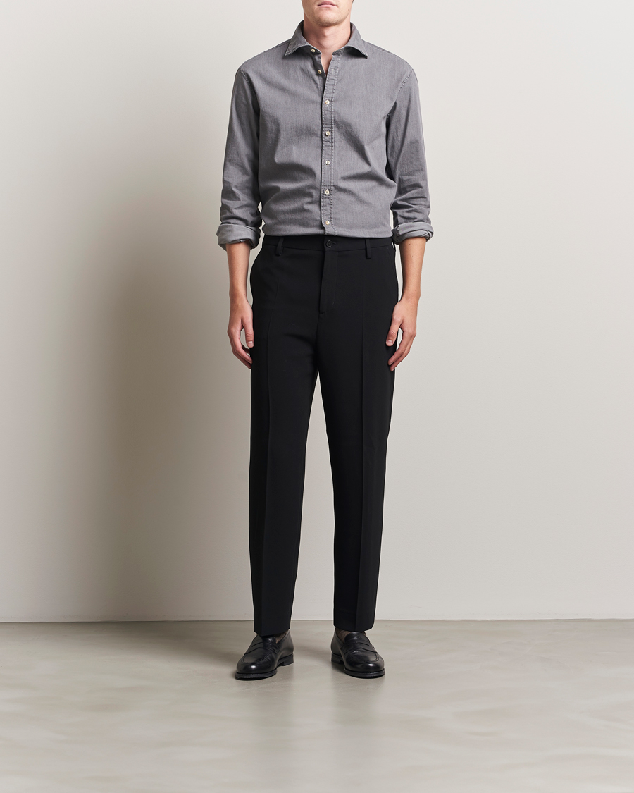 Hombres | Camisas | Stenströms | Regular Fit Garment Washed Denim Shirt Grey