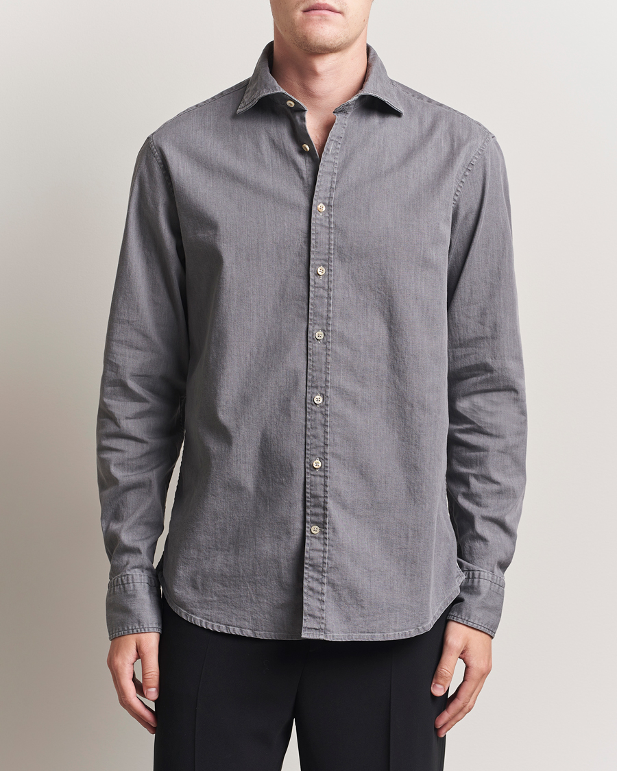 Hombres | Camisas | Stenströms | Regular Fit Garment Washed Denim Shirt Grey