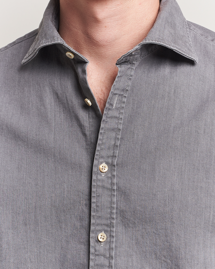 Hombres | Camisas | Stenströms | Regular Fit Garment Washed Denim Shirt Grey