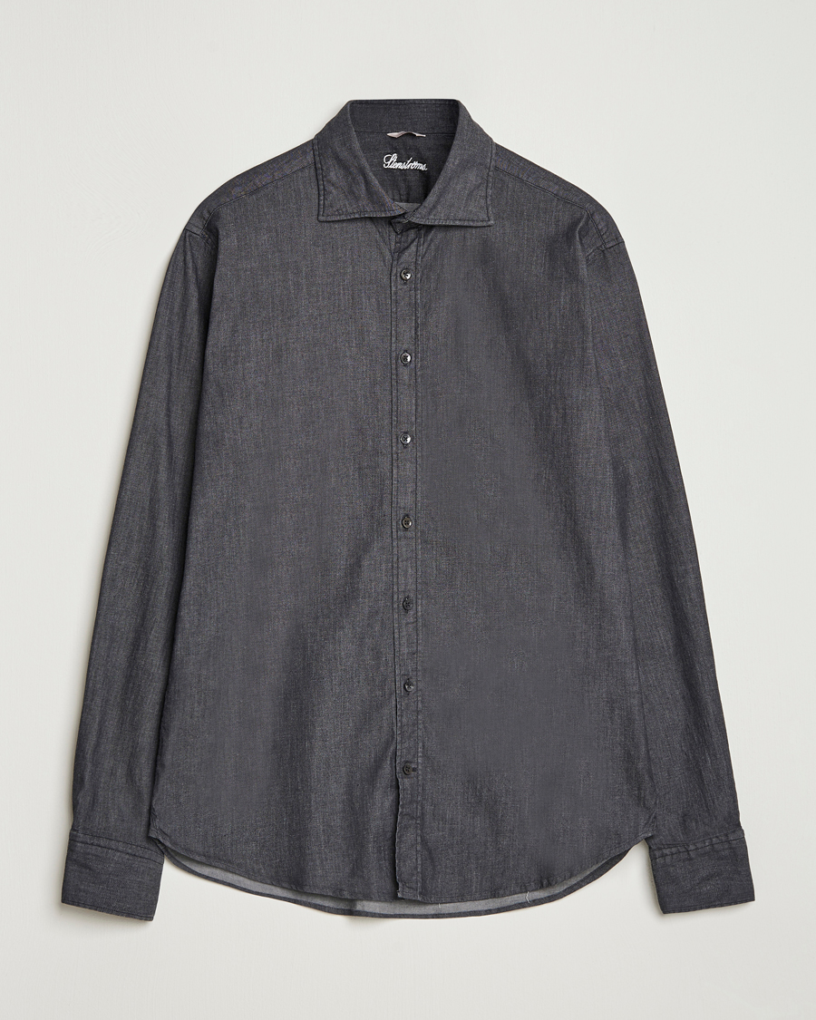 Hombres | Camisas | Stenströms | Regular Fit Garment Washed Denim Shirt Black