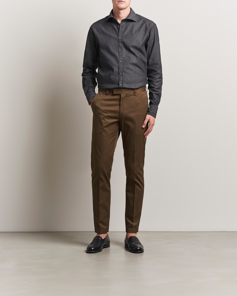 Hombres | Camisas | Stenströms | Regular Fit Garment Washed Denim Shirt Black