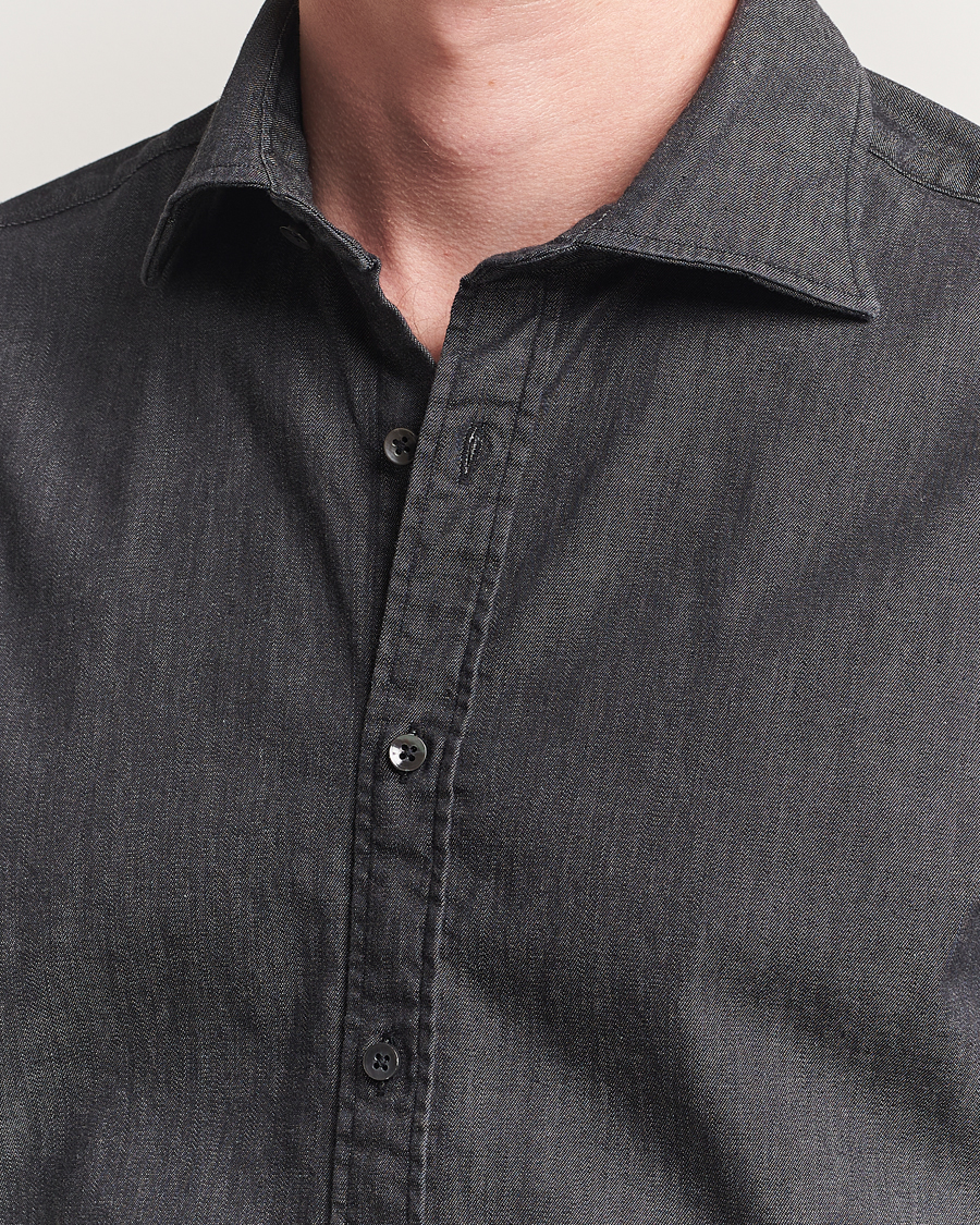 Hombres | Camisas | Stenströms | Regular Fit Garment Washed Denim Shirt Black