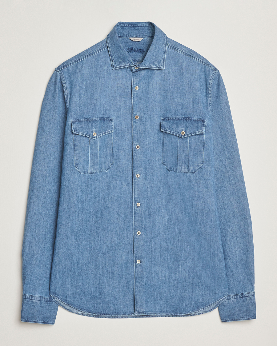 Hombres | Camisas | Stenströms | Regular Fit Pocket Denim Shirt Blue