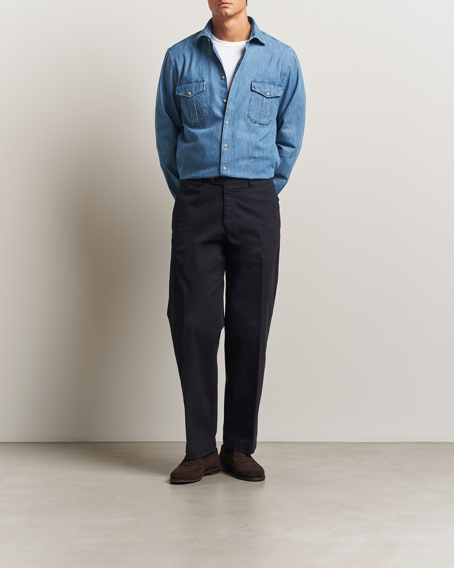 Hombres | Camisas | Stenströms | Regular Fit Pocket Denim Shirt Blue