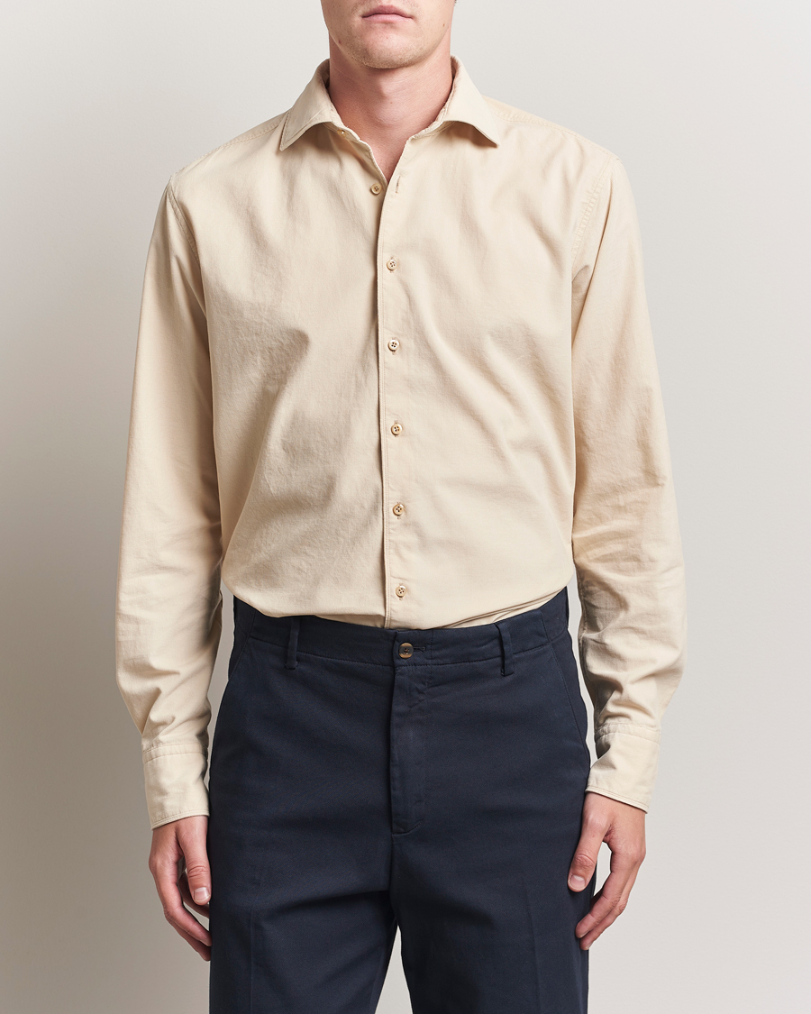 Hombres | Camisas | Stenströms | Regular Fit Cut Away Cord Shirt Beige