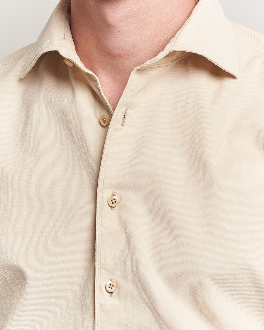 Hombres | Camisas | Stenströms | Regular Fit Cut Away Cord Shirt Beige