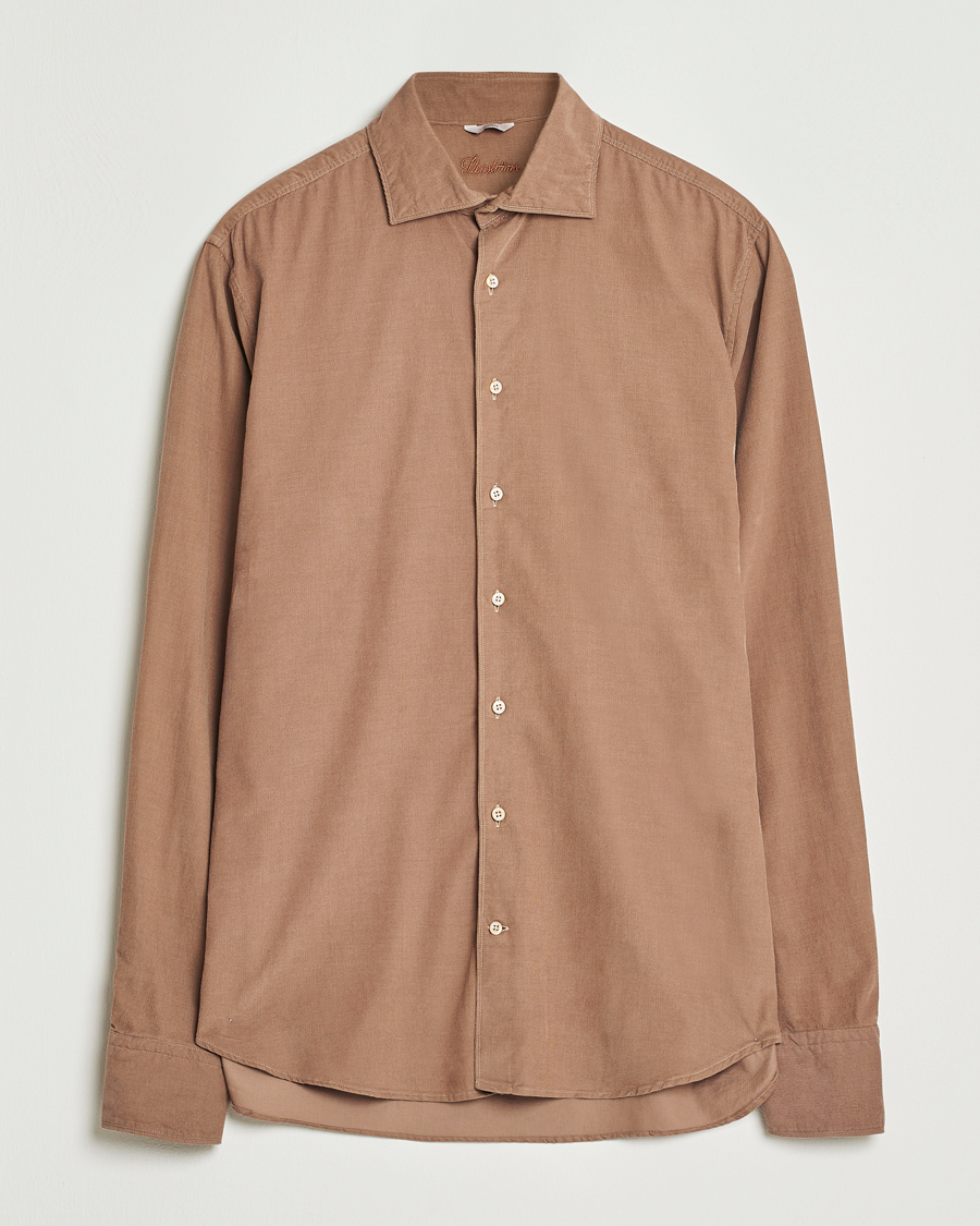 Hombres | Camisas | Stenströms | Regular Fit Cut Away Cord Shirt Brown