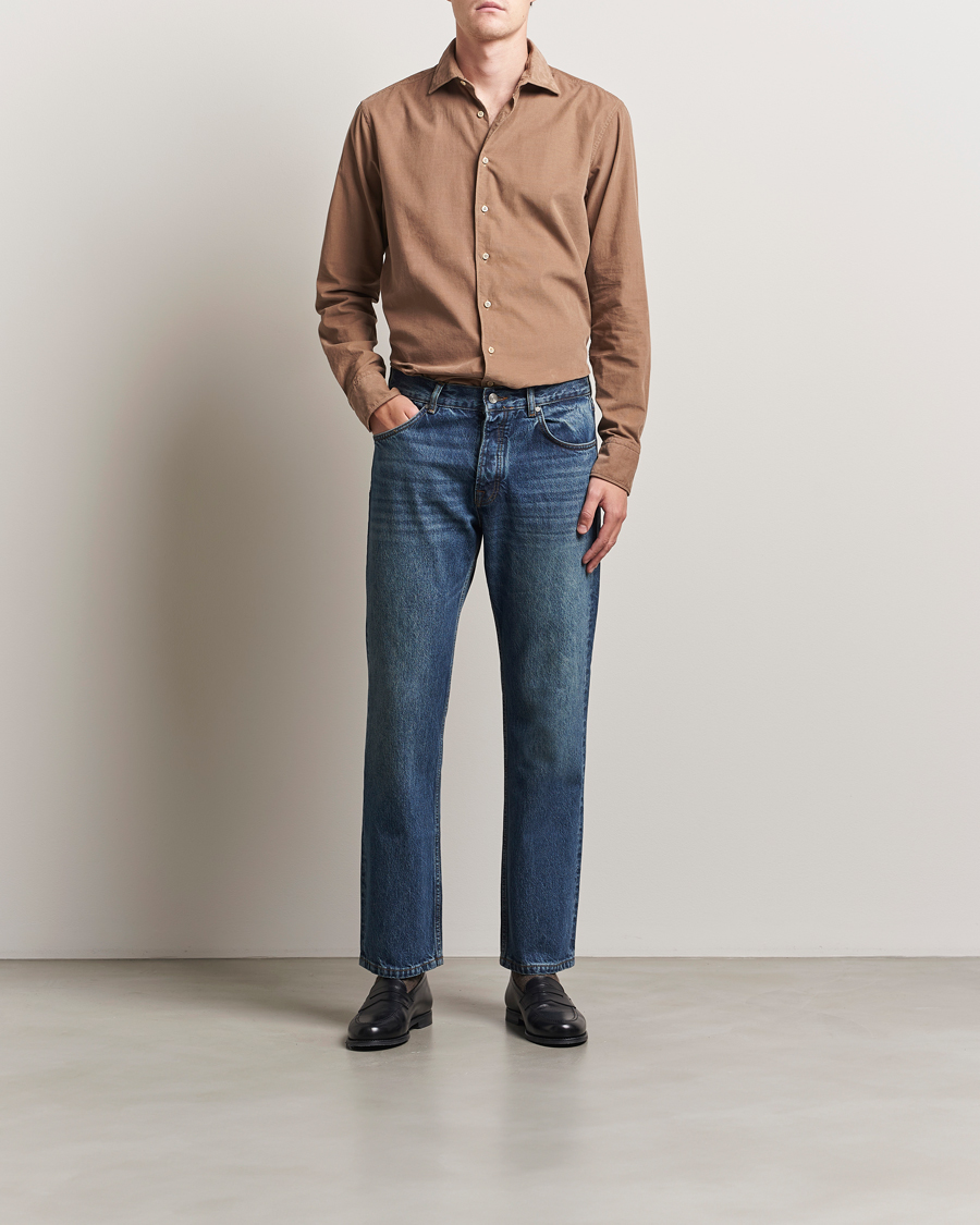 Hombres | Camisas | Stenströms | Regular Fit Cut Away Cord Shirt Brown