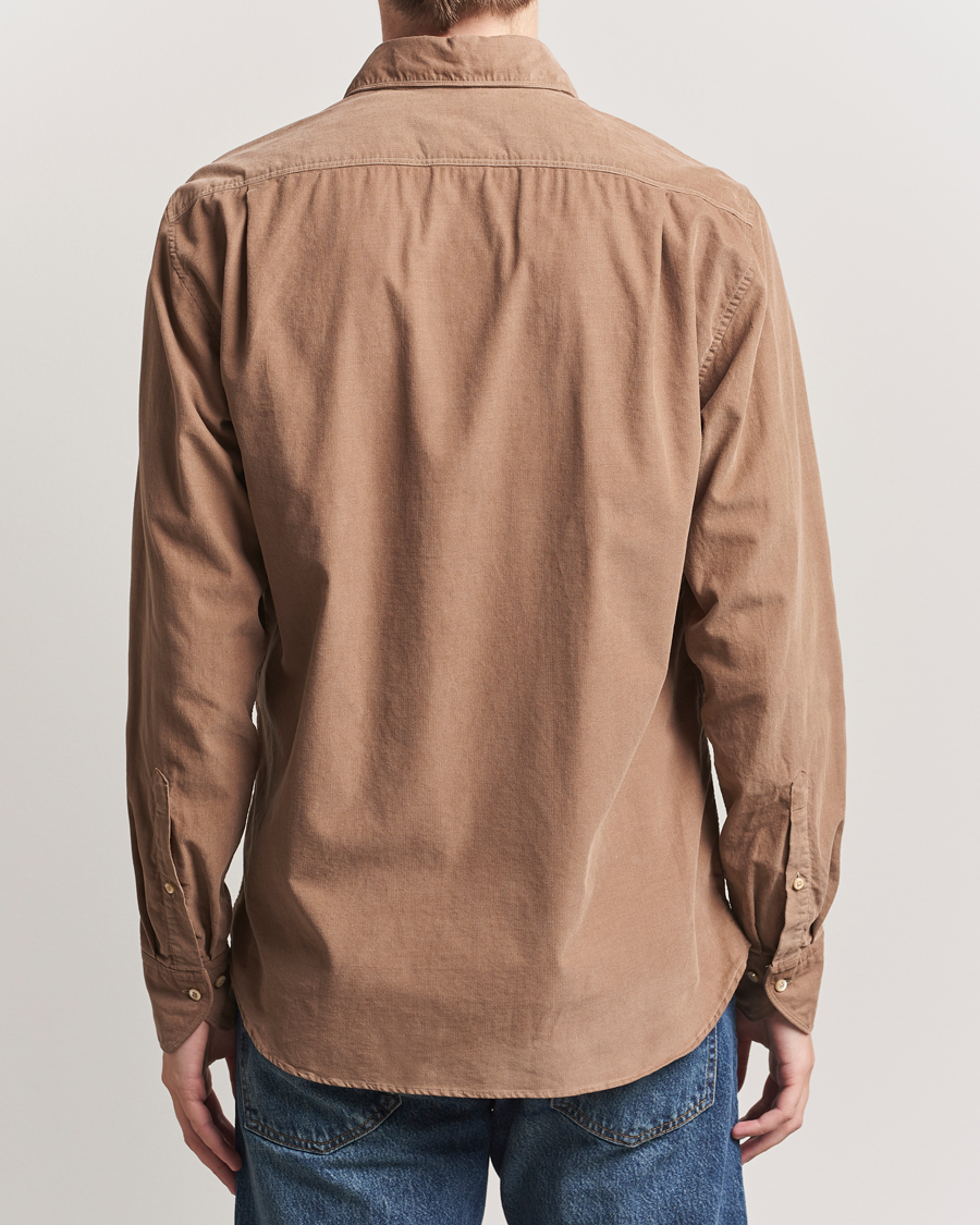 Hombres | Camisas | Stenströms | Regular Fit Cut Away Cord Shirt Brown