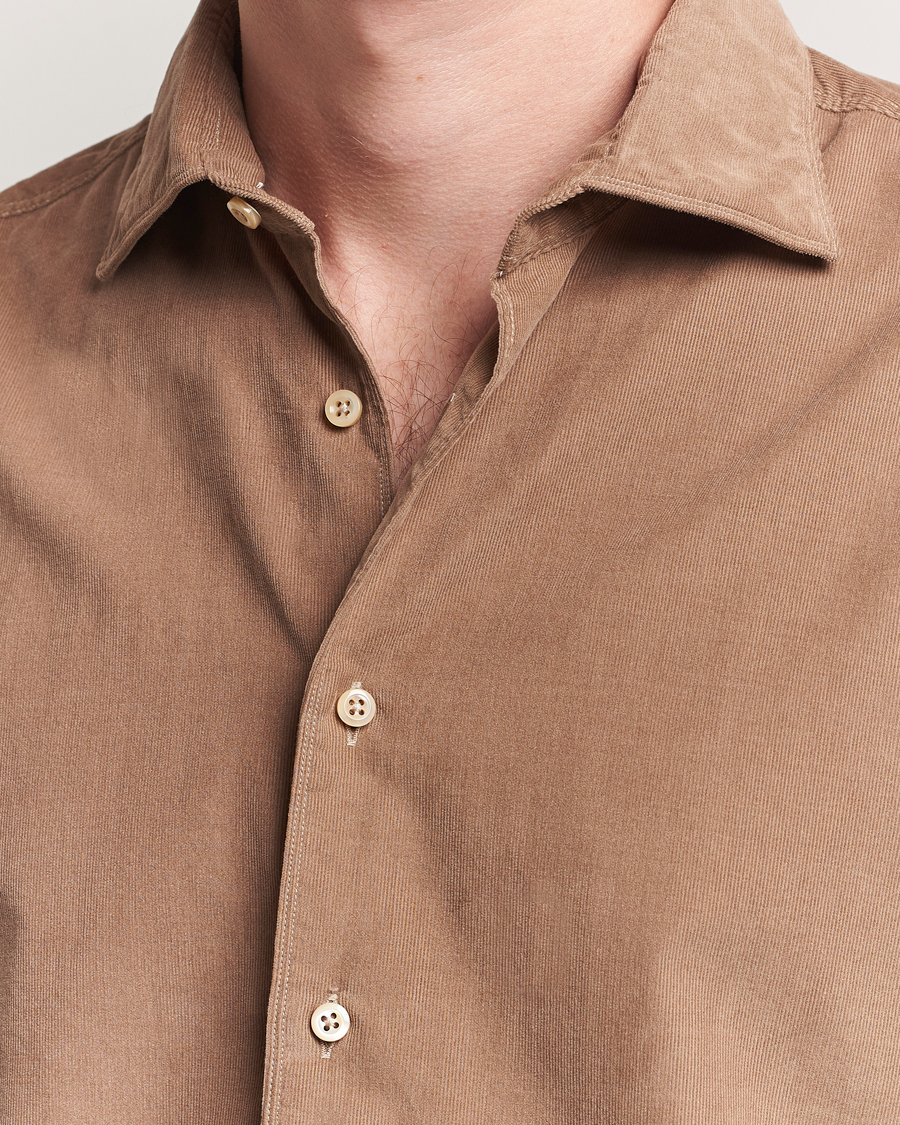 Hombres | Camisas | Stenströms | Regular Fit Cut Away Cord Shirt Brown