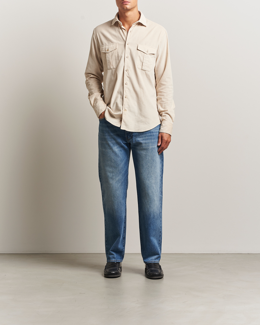 Hombres | Camisas | Stenströms | Regular Fit Cord Pocket Shirt Beige