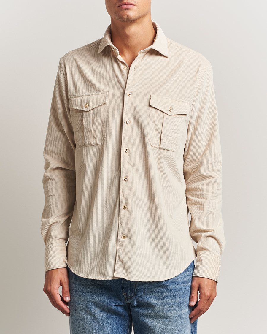 Hombres | Camisas | Stenströms | Regular Fit Cord Pocket Shirt Beige