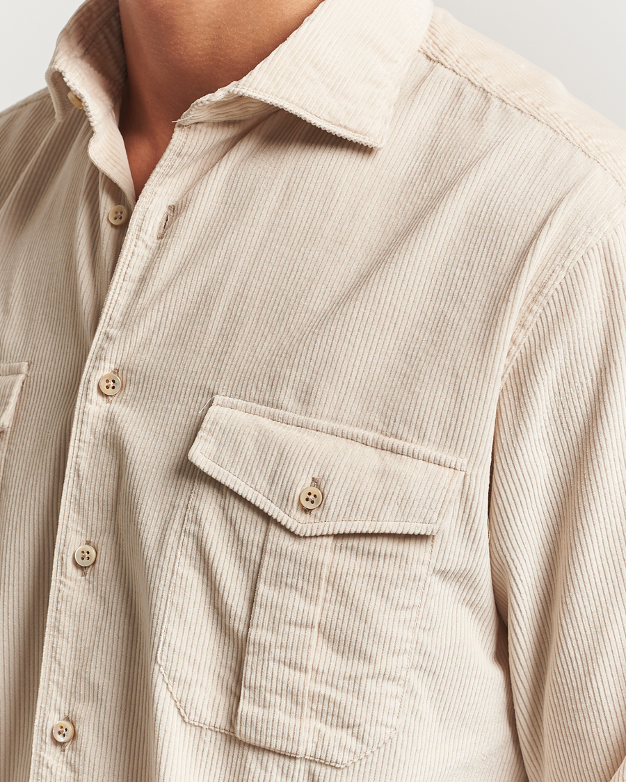 Hombres | Camisas | Stenströms | Regular Fit Cord Pocket Shirt Beige