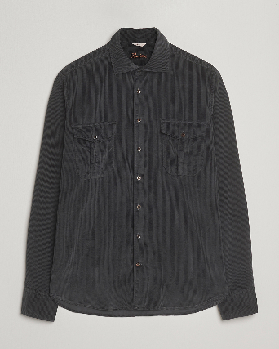 Hombres | Camisas | Stenströms | Regular Fit Cord Pocket Shirt Dark Green
