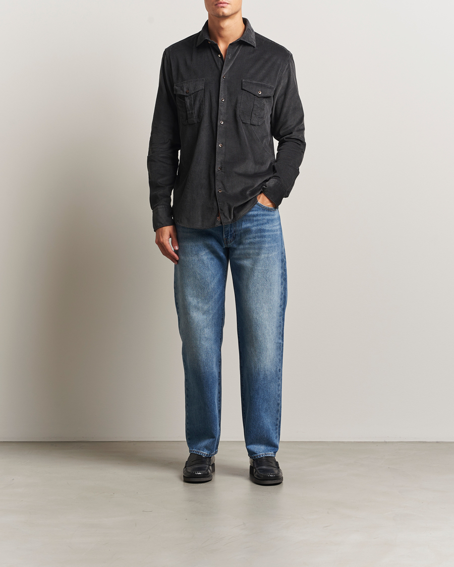 Hombres | Camisas | Stenströms | Regular Fit Cord Pocket Shirt Dark Green