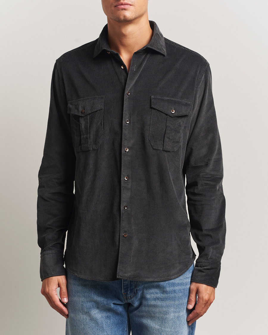 Hombres | Camisas | Stenströms | Regular Fit Cord Pocket Shirt Dark Green