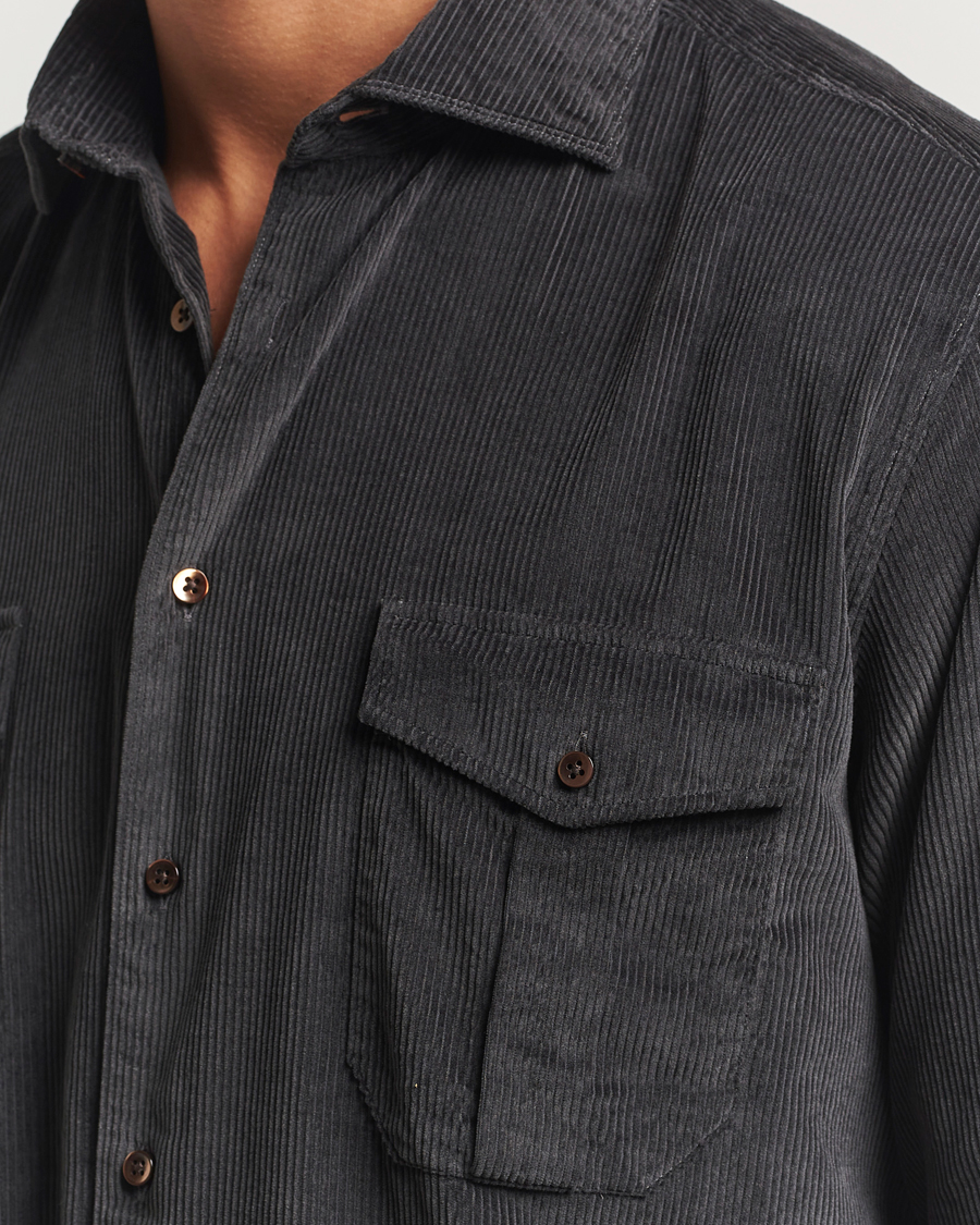 Hombres | Camisas | Stenströms | Regular Fit Cord Pocket Shirt Dark Green