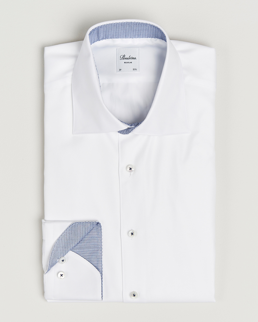 Hombres | Camisas | Stenströms | Regular Fit Superior Twill Contrast Shirt White