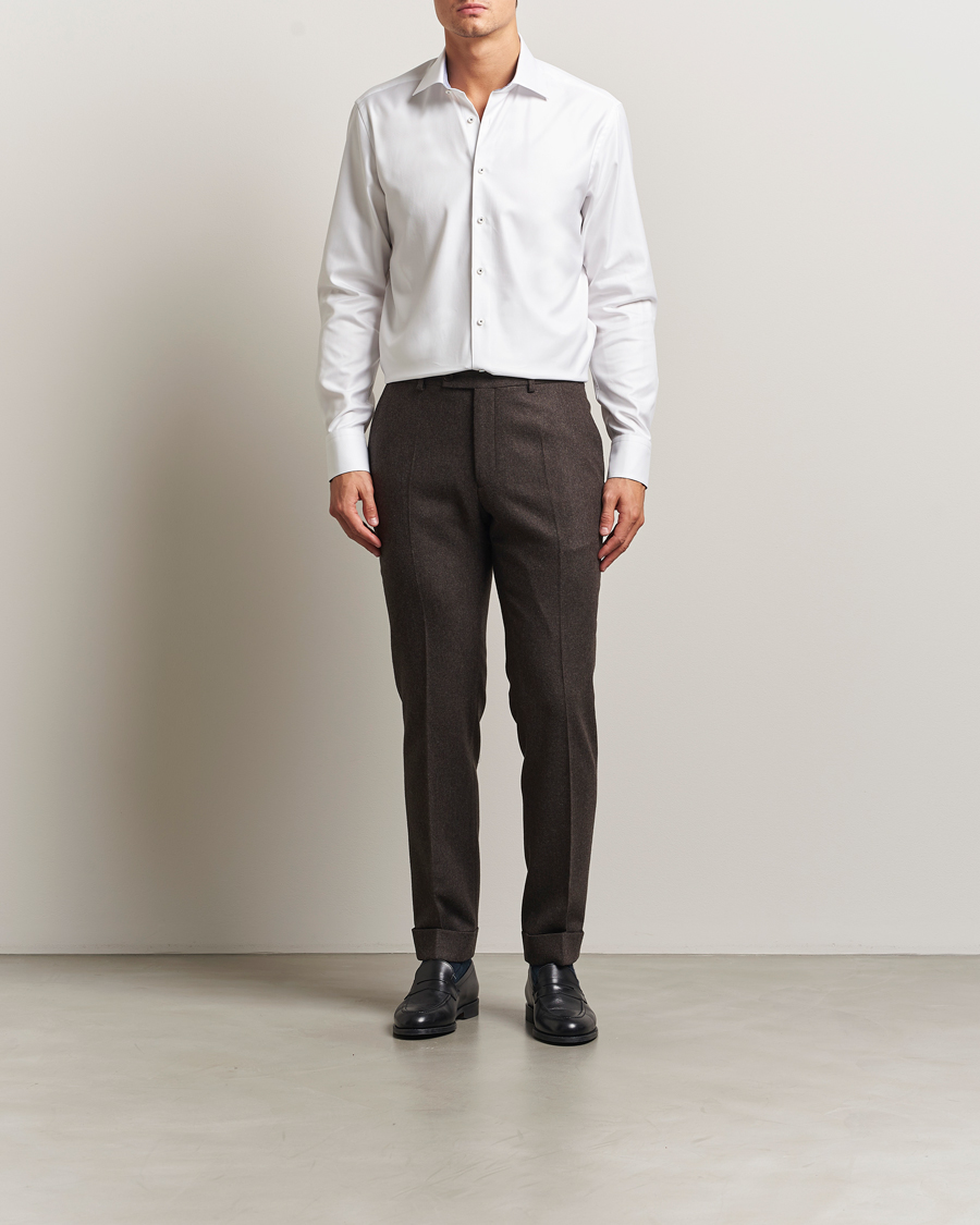 Hombres | Camisas | Stenströms | Regular Fit Superior Twill Contrast Shirt White