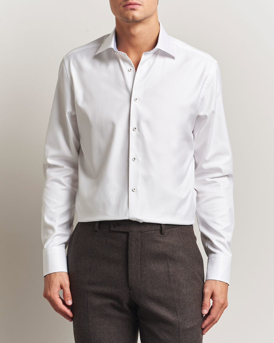 Hombres | Camisas | Stenströms | Regular Fit Superior Twill Contrast Shirt White