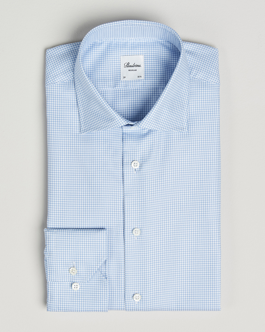 Hombres | Camisas | Stenströms | Regular Fit Houndstooth Cut Away Shirt Light Blue