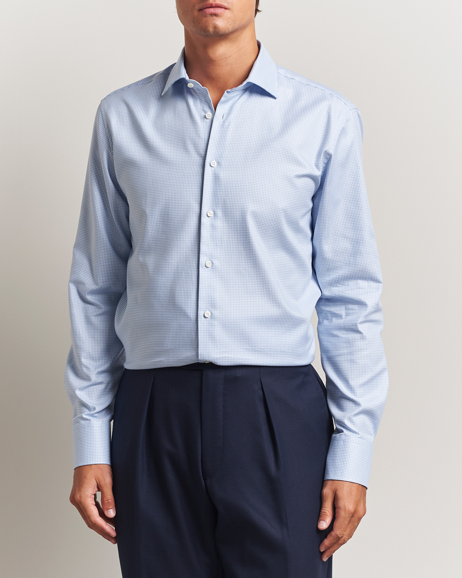 Hombres | Camisas | Stenströms | Regular Fit Houndstooth Cut Away Shirt Light Blue