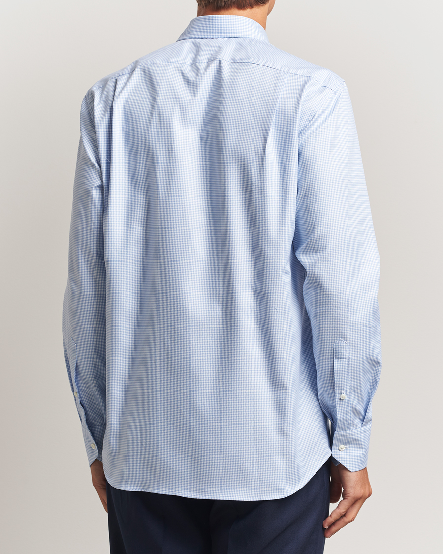 Hombres | Camisas | Stenströms | Regular Fit Houndstooth Cut Away Shirt Light Blue