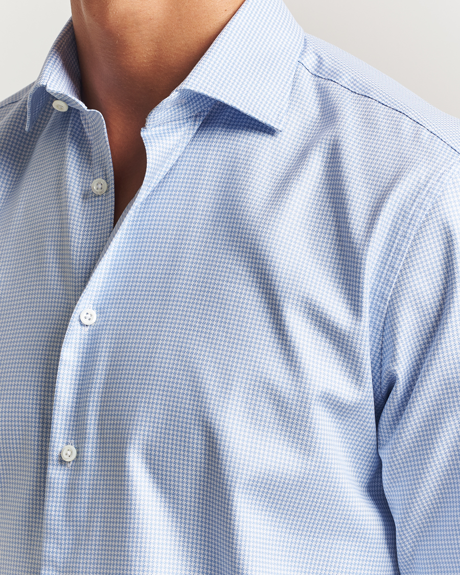 Hombres | Camisas | Stenströms | Regular Fit Houndstooth Cut Away Shirt Light Blue