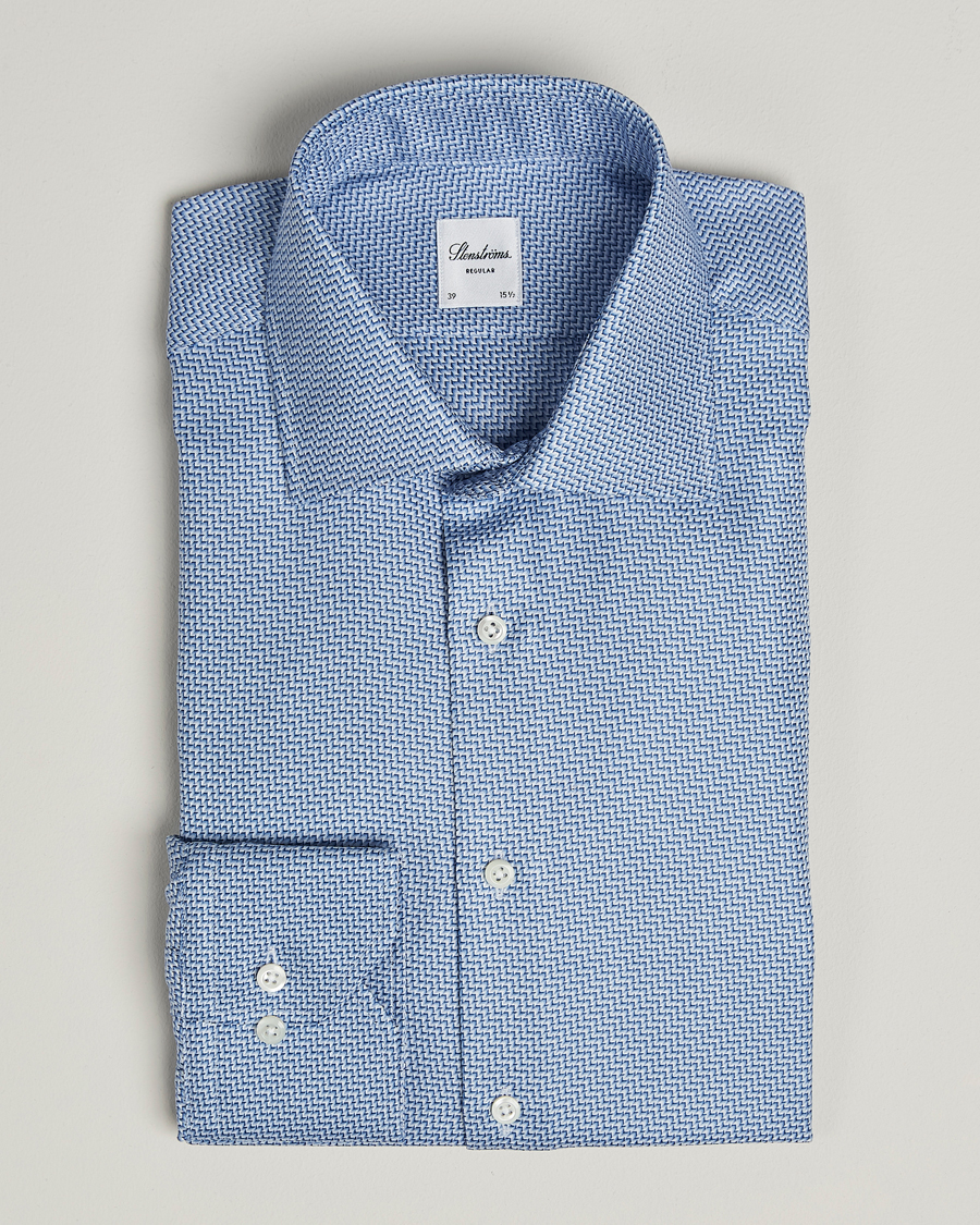 Hombres | Camisas | Stenströms | Regular Fit Diagonal Cut Away Shirt Blue