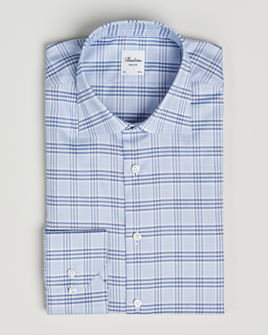 Hombres | Camisas | Stenströms | Regular Fit Checked Cut Away Shirt Blue